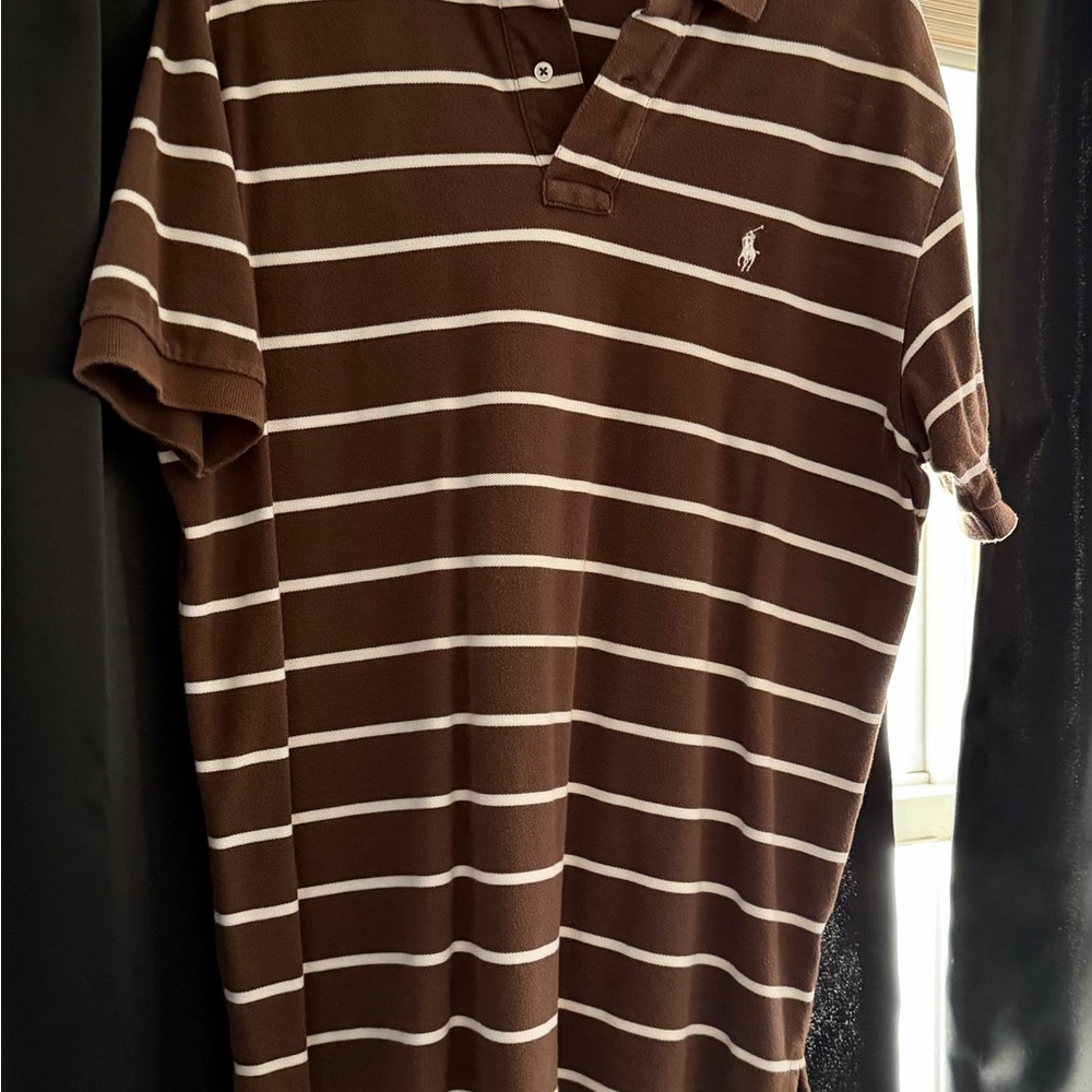 Ralph Lauren Men’s Brown & White Striped Polo Shirt